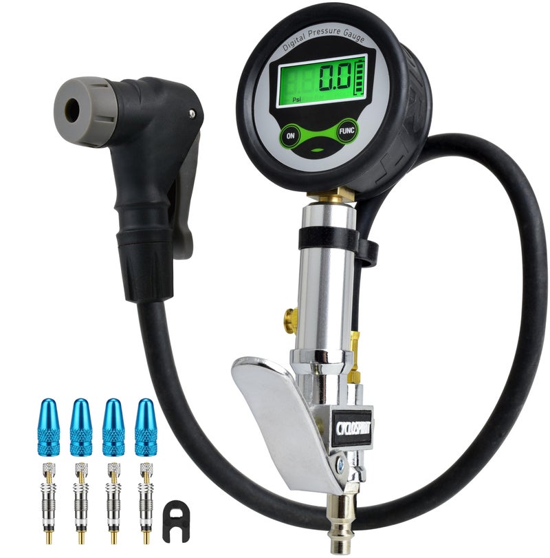 CycloSpirit Digital Bicycle Tire Inflator Gauge with Auto-Select Valve Type - Presta and Schrader Air Compressor Tool - Image 1